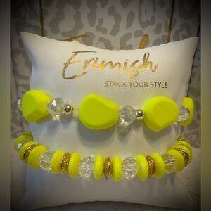 New ERIMISH Bracelets - 2 pc Stack - Neon Yellow, Clear AB & Gold